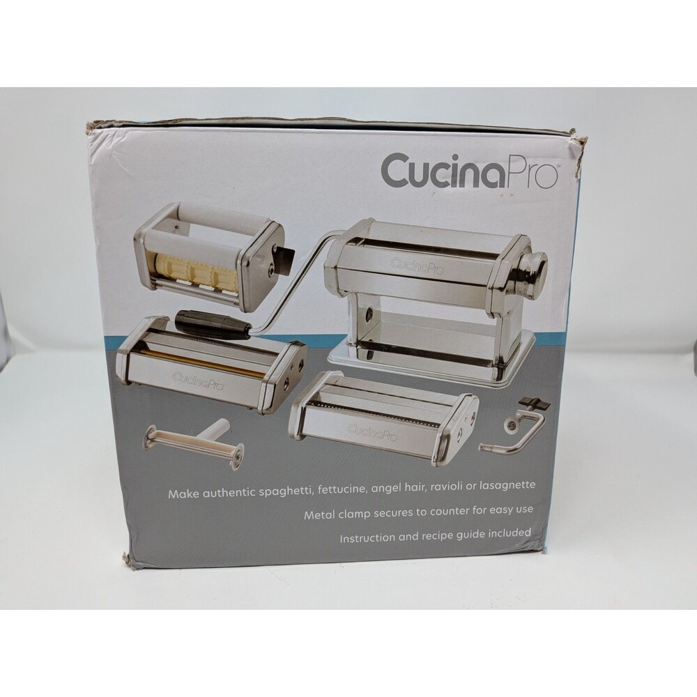 New CucinaPro Deluxe Pasta Maker Model 178 Set 3 Attachments Ravioli Spaghetti